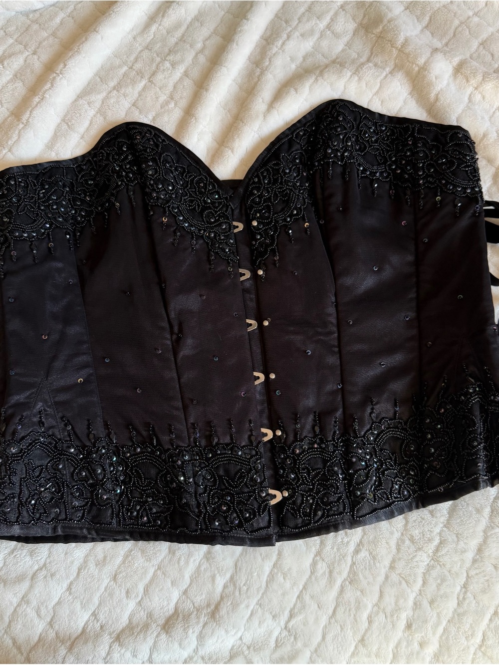 Black Beaded Strapless Corset Dress Top - Elegant Evening Bustier